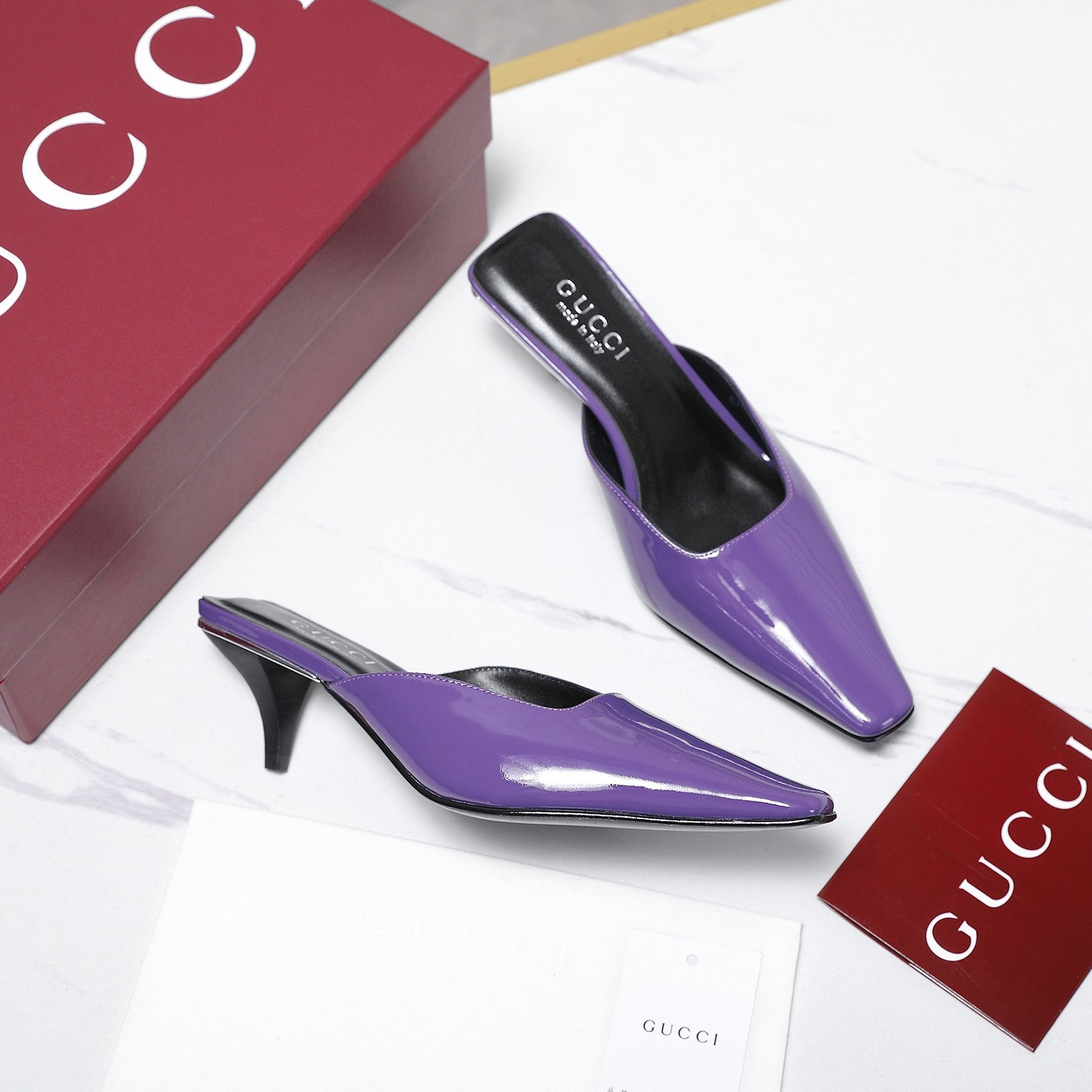 GG 26ss High Heel Mule 60 Purple Sheepskin 601087