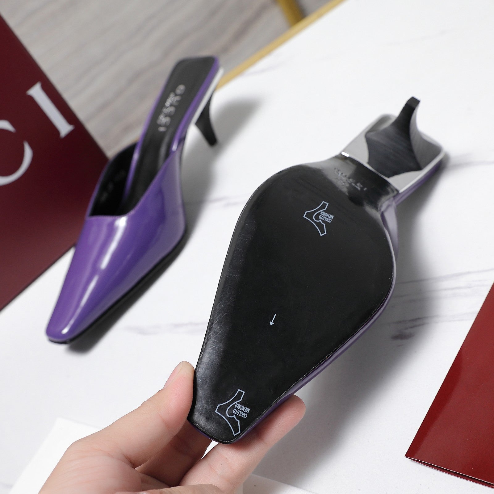 GG 26ss High Heel Mule 60 Purple Sheepskin 601087