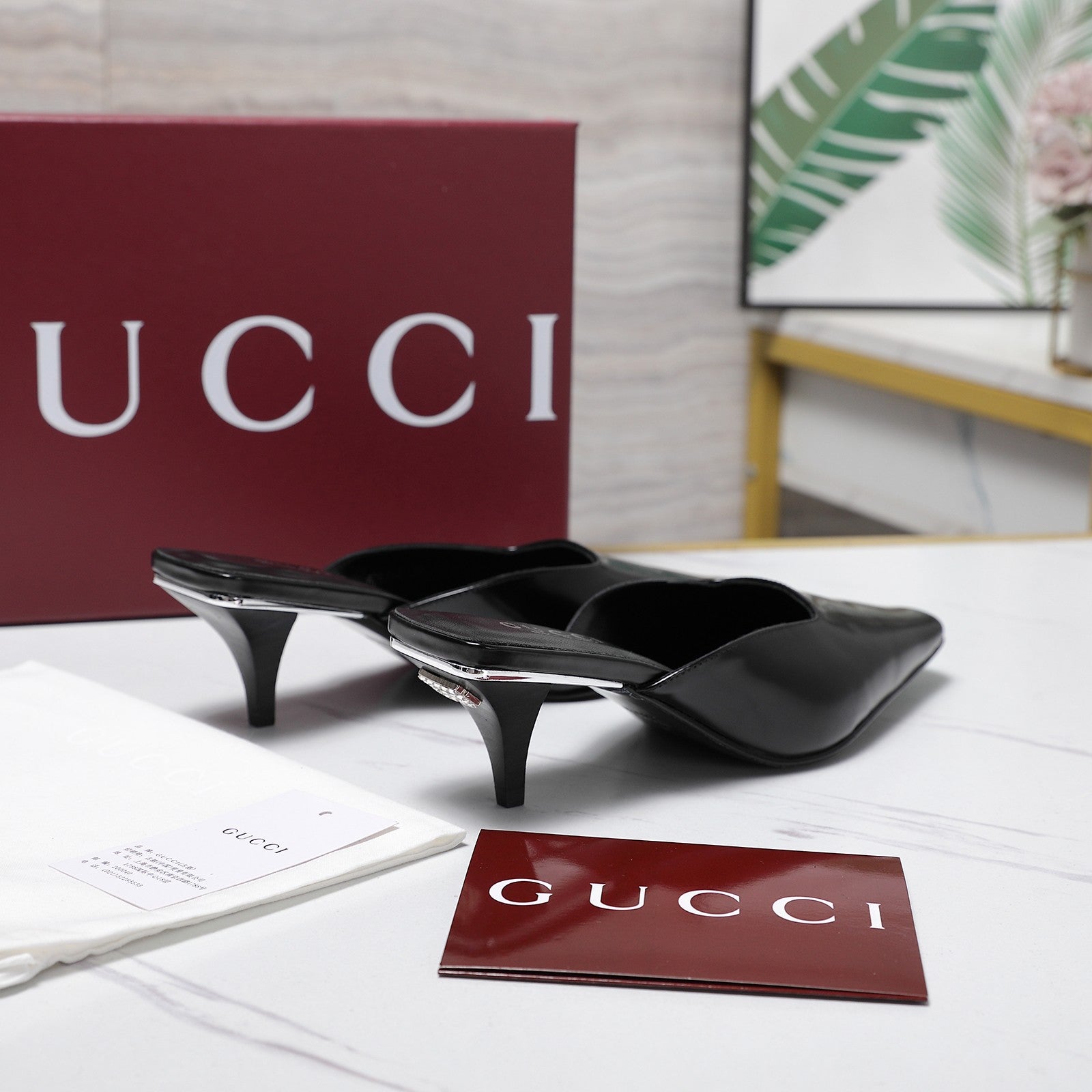 GG 26ss High Heel Mule 60 Black Sheepskin 601088