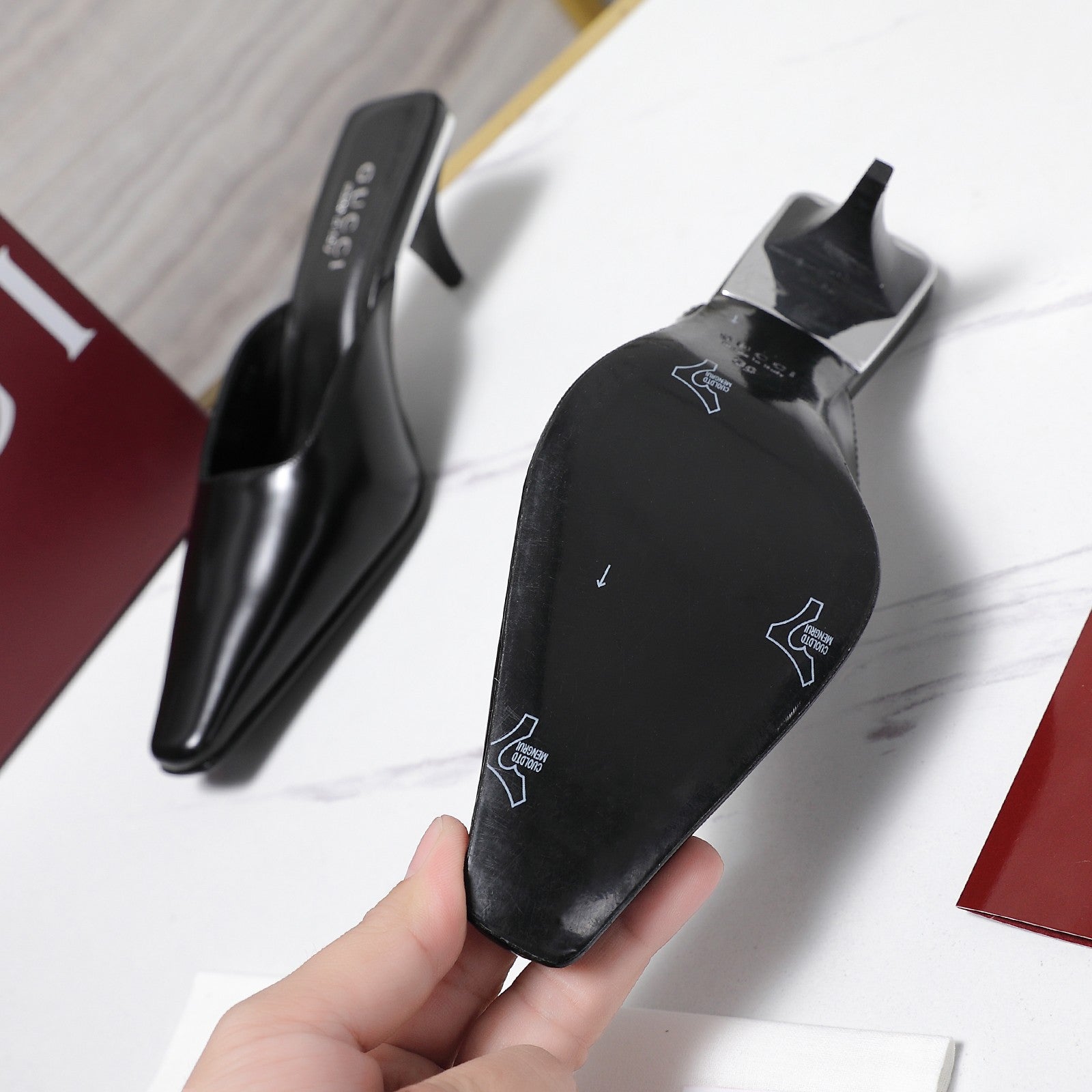 GG 26ss High Heel Mule 60 Black Sheepskin 601088