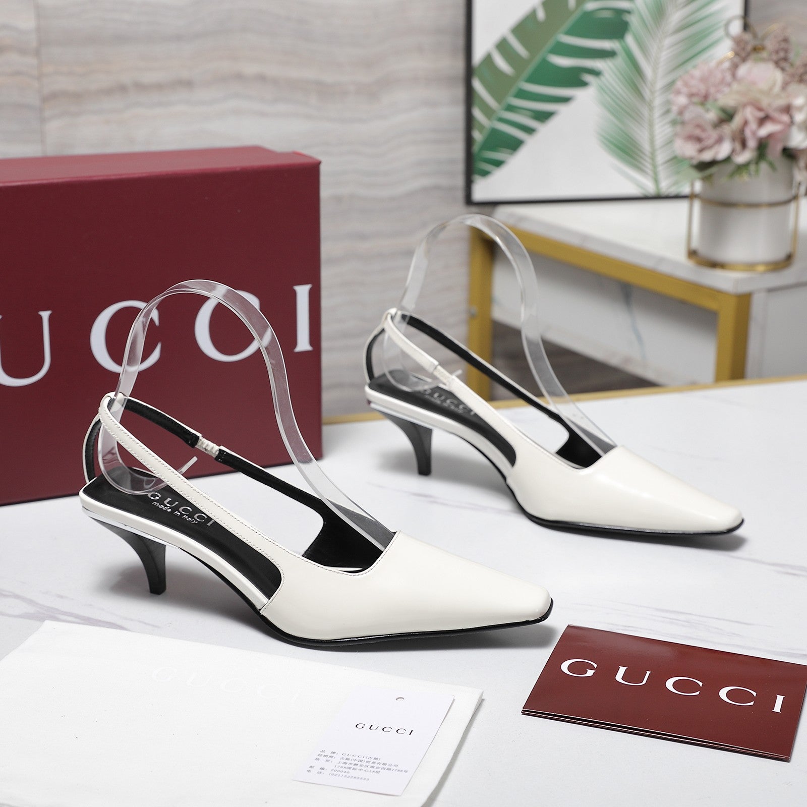 GG 26ss Slingback 60 White Sheepskin 601089