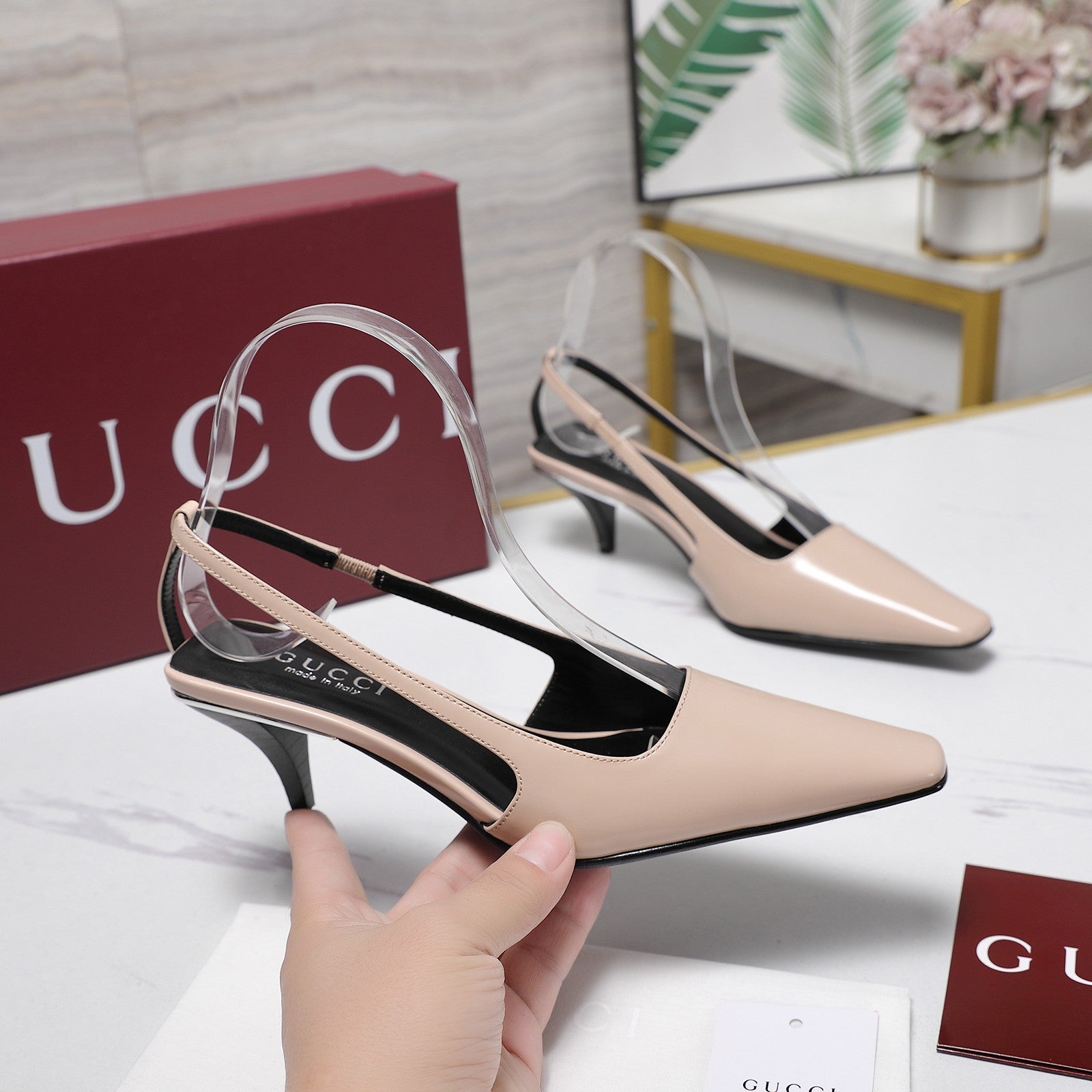 GG 26ss Slingback 60 Light Beige Sheepskin 601090