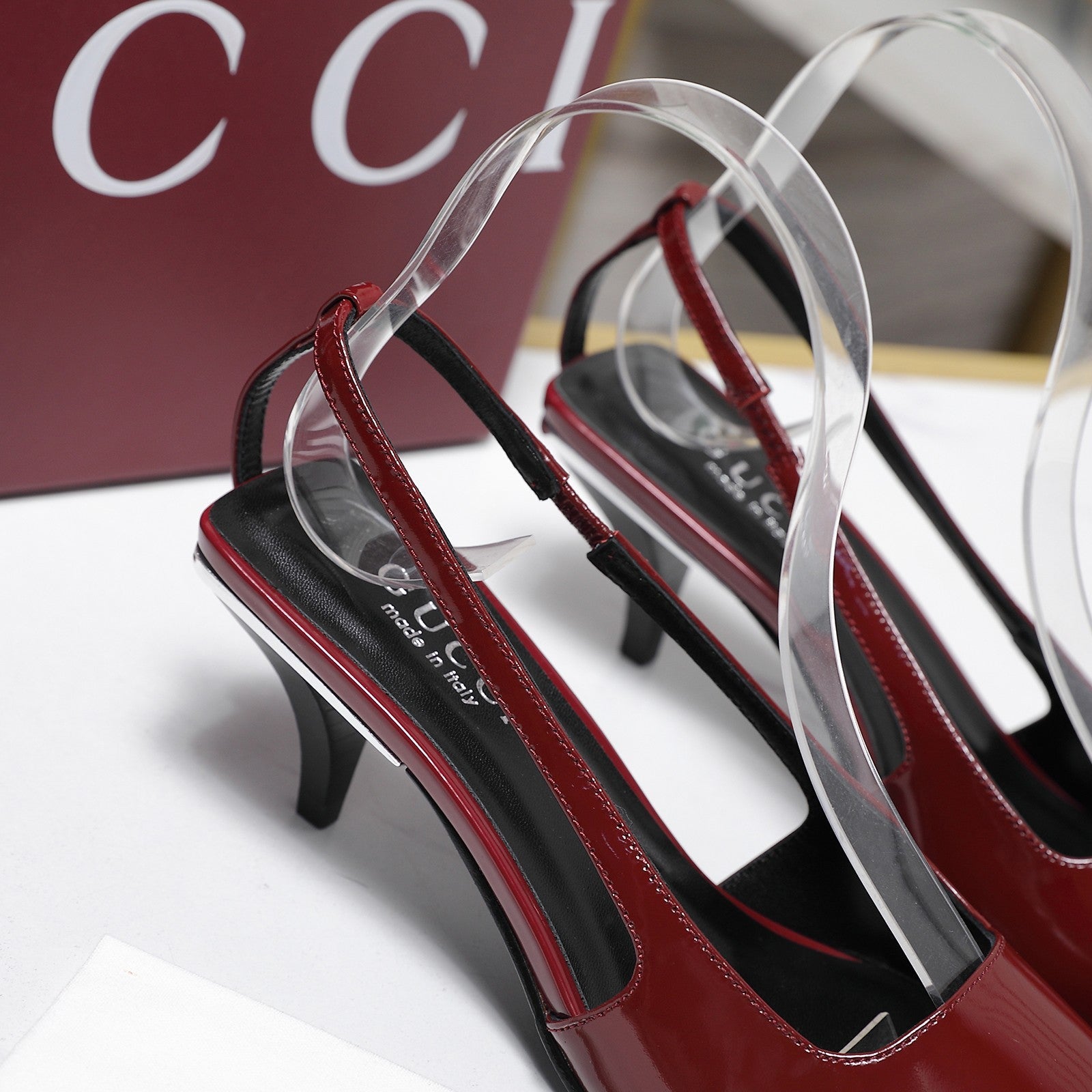 GG 26ss Slingback 60 Dark Red Sheepskin 601092