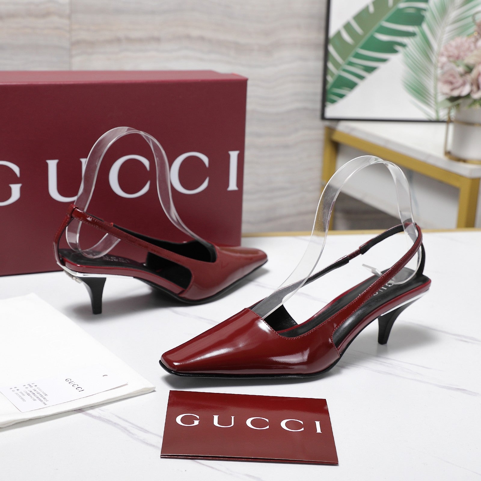 GG 26ss Slingback 60 Dark Red Sheepskin 601092
