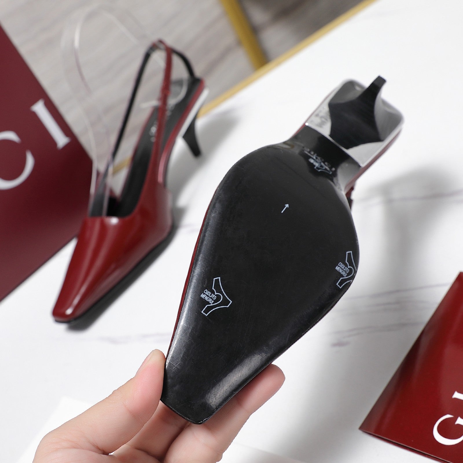 GG 26ss Slingback 60 Dark Red Sheepskin 601092