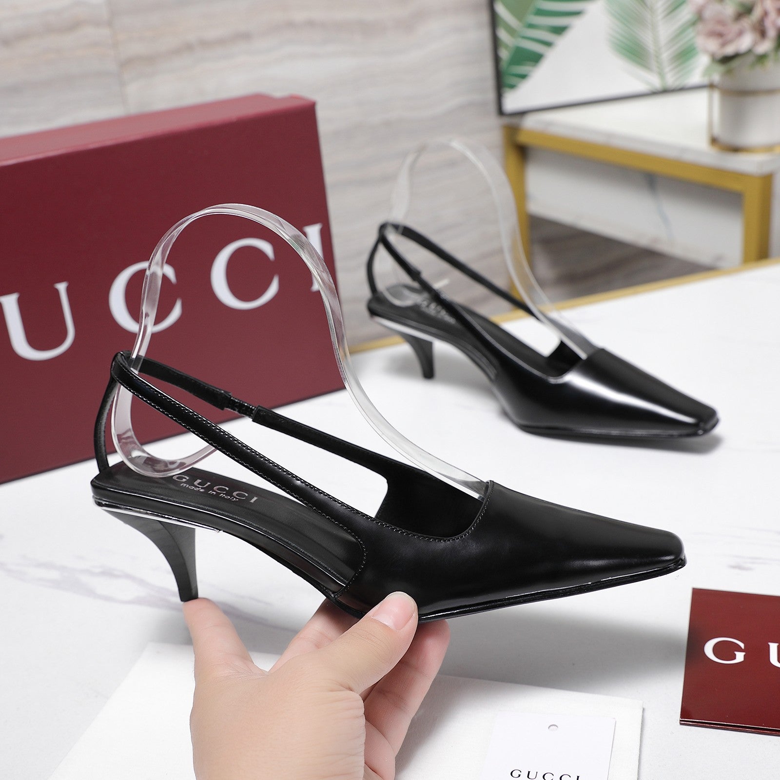 GG 26ss Slingback 60 Black Sheepskin 601093