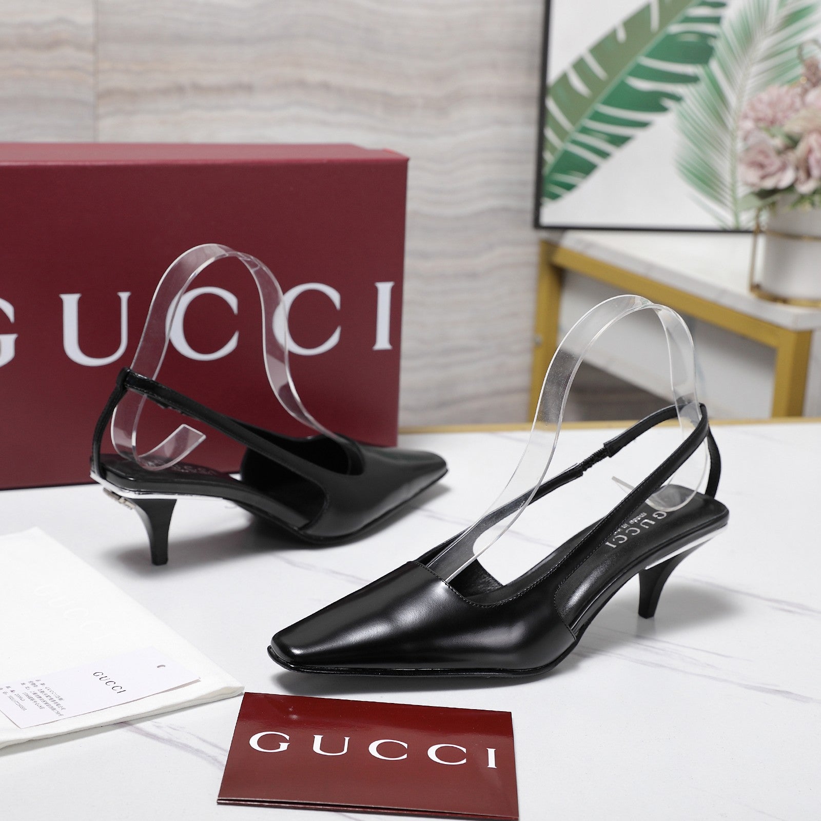 GG 26ss Slingback 60 Black Sheepskin 601093