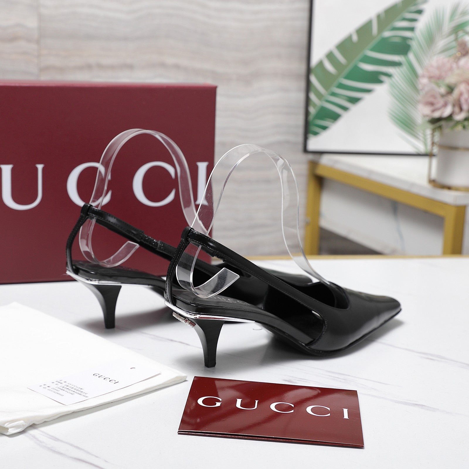 GG 26ss Slingback 60 Black Sheepskin 601093