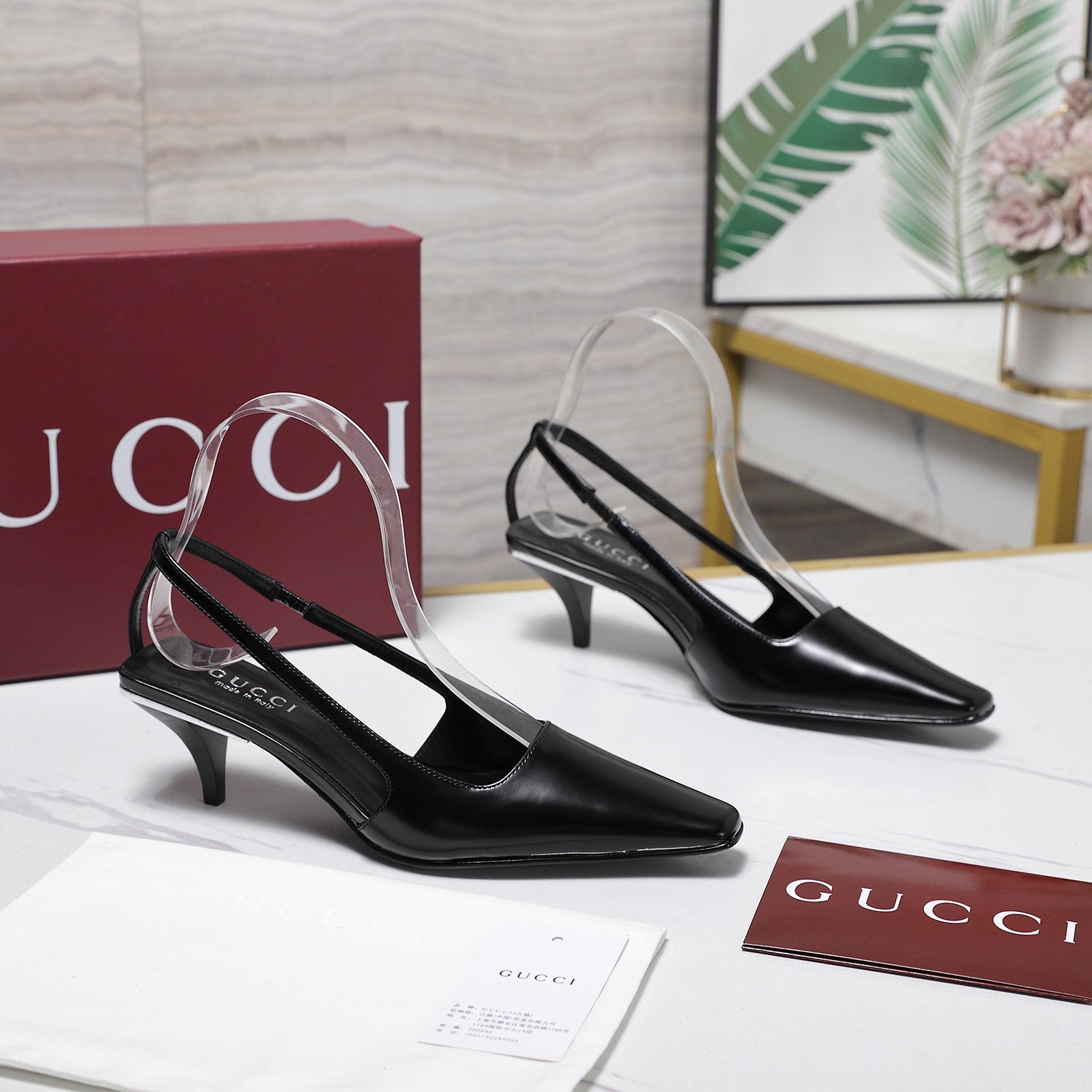 GG 26ss Slingback 60 Black Sheepskin 601093