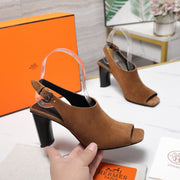 HM 26ss Peep-Toe Sandals 80 Brown Suede 601242