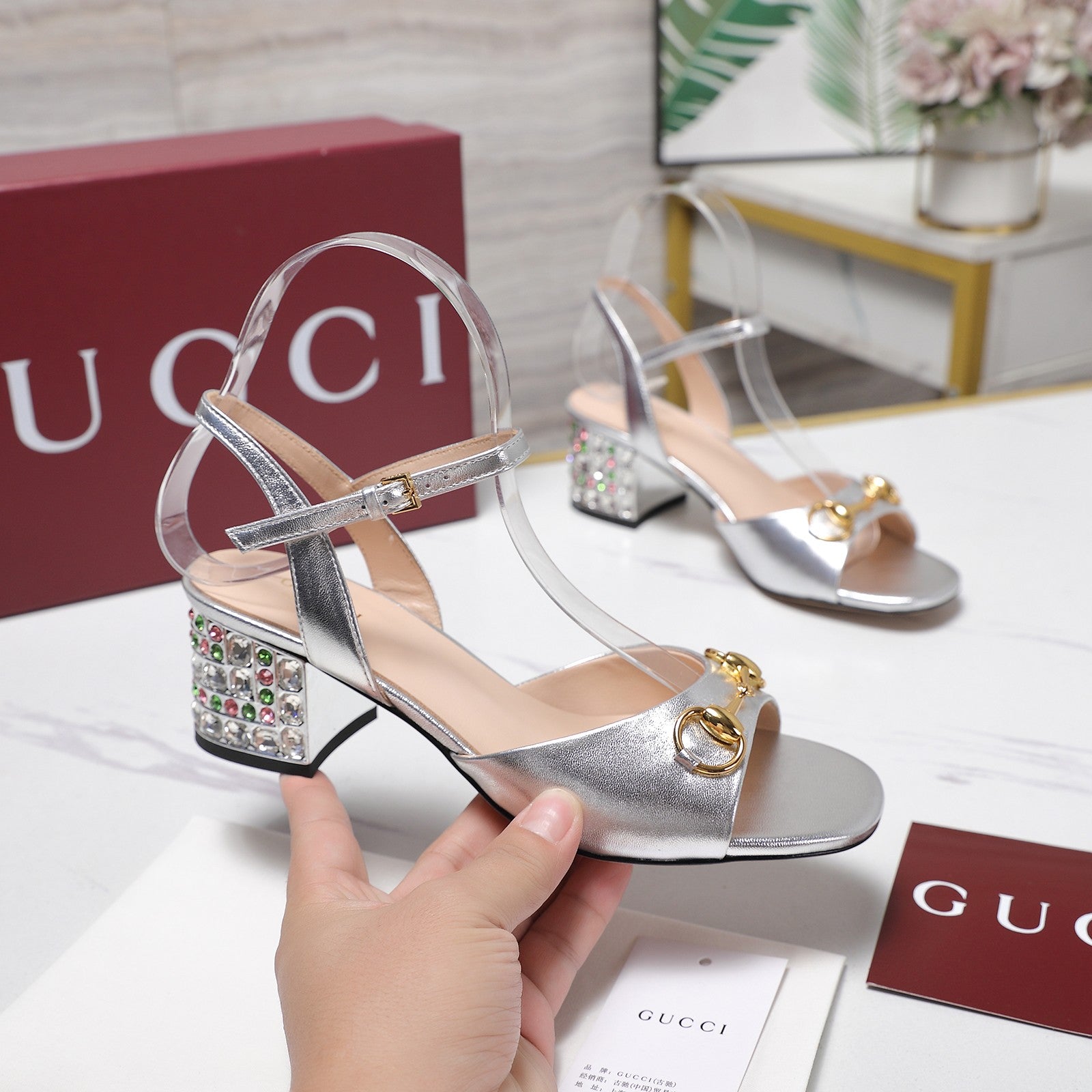 GG 26ss Sandals 55 Sliver Beige Sheepskin 601095