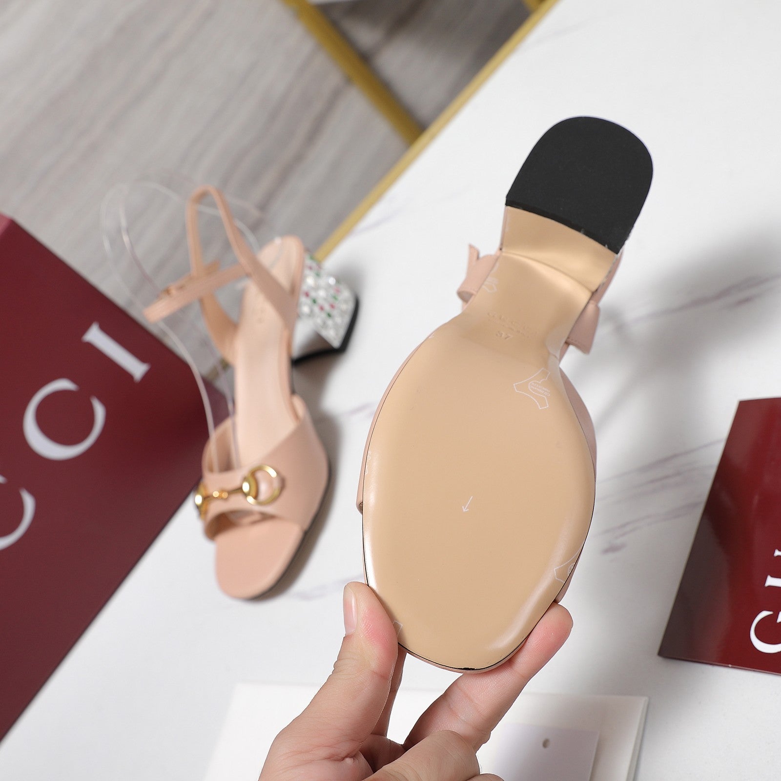 GG 26ss Sandals 55 Light Pink Beige Sheepskin 601096