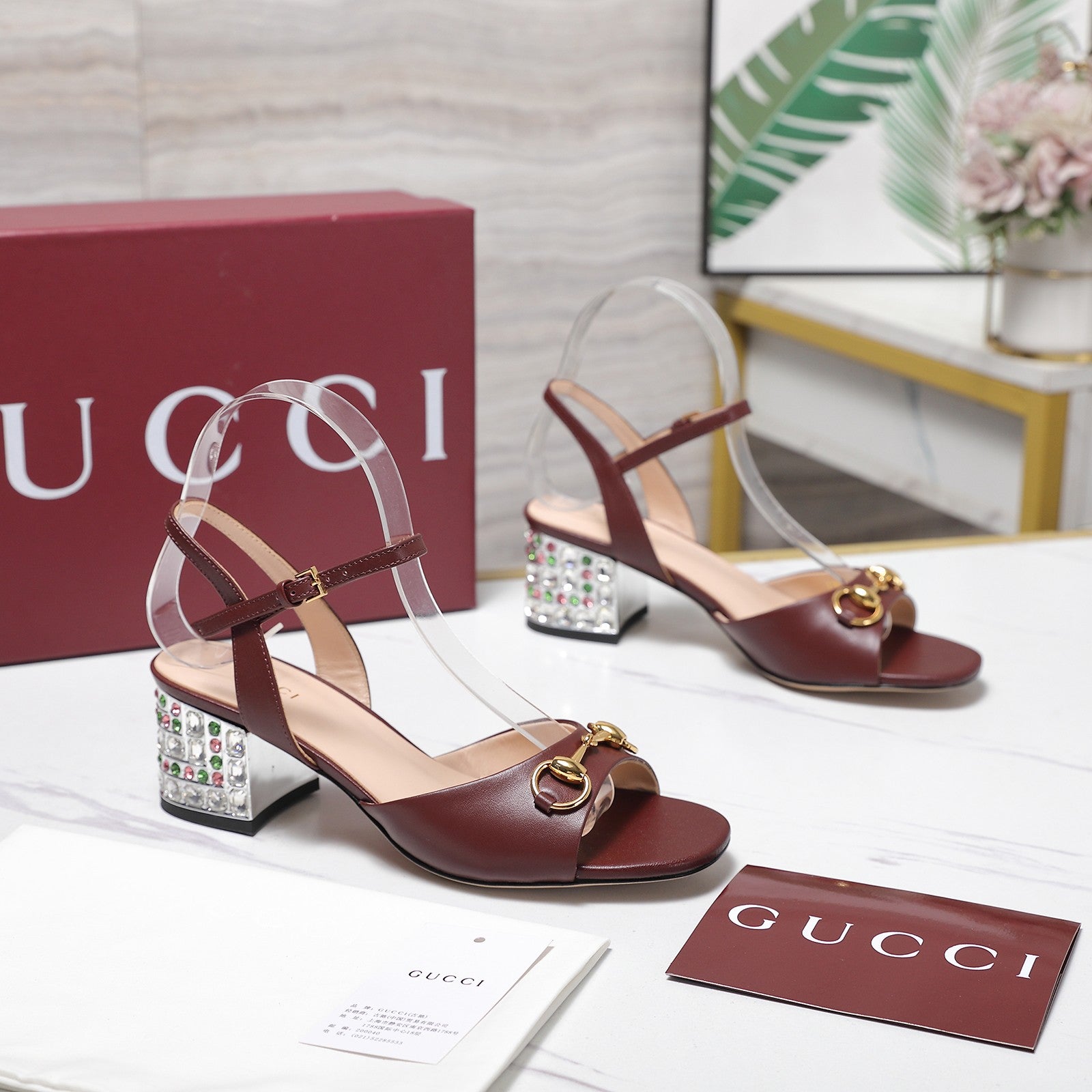 GG 26ss Sandals 55 Burgundy Beige Sheepskin 601097