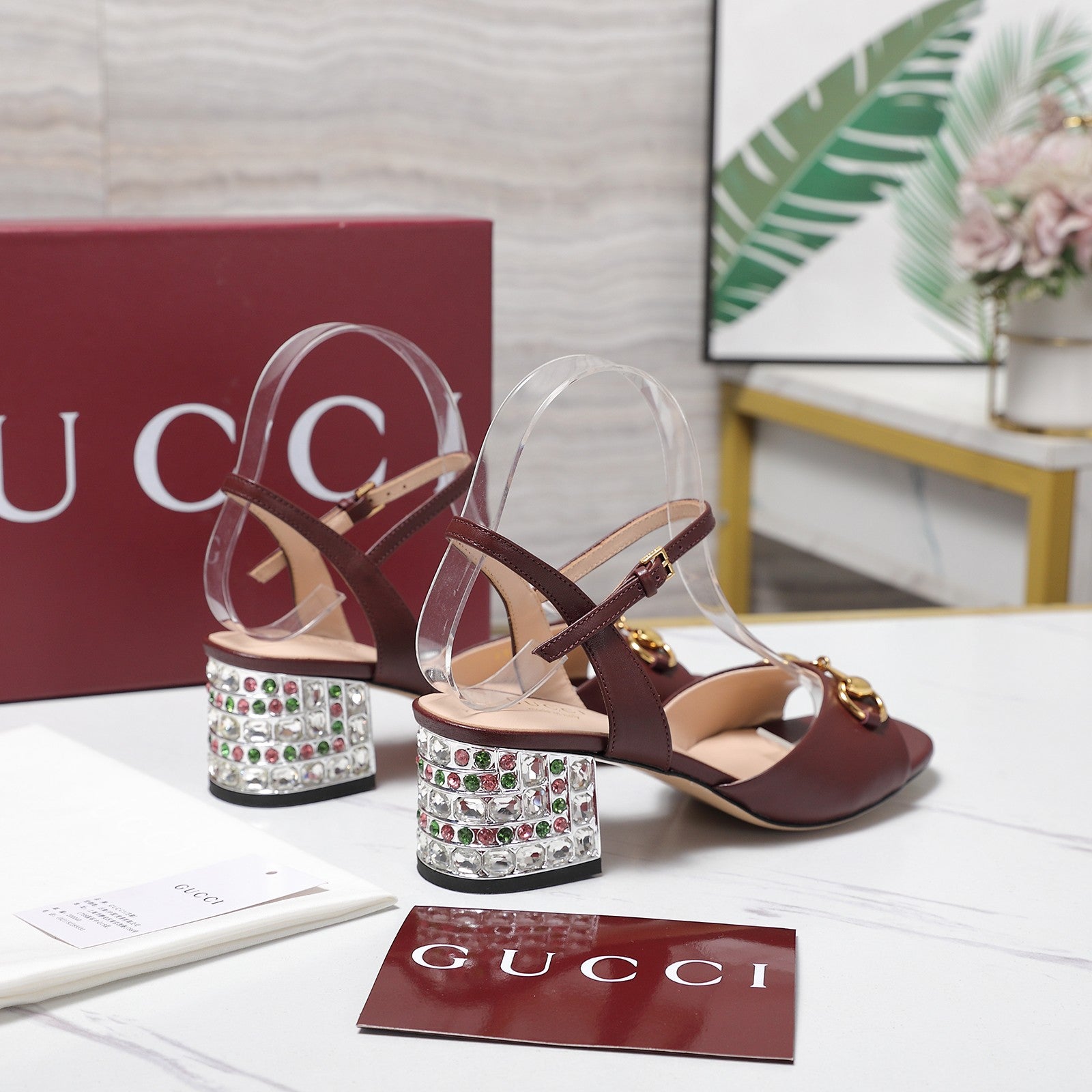 GG 26ss Sandals 55 Burgundy Beige Sheepskin 601097