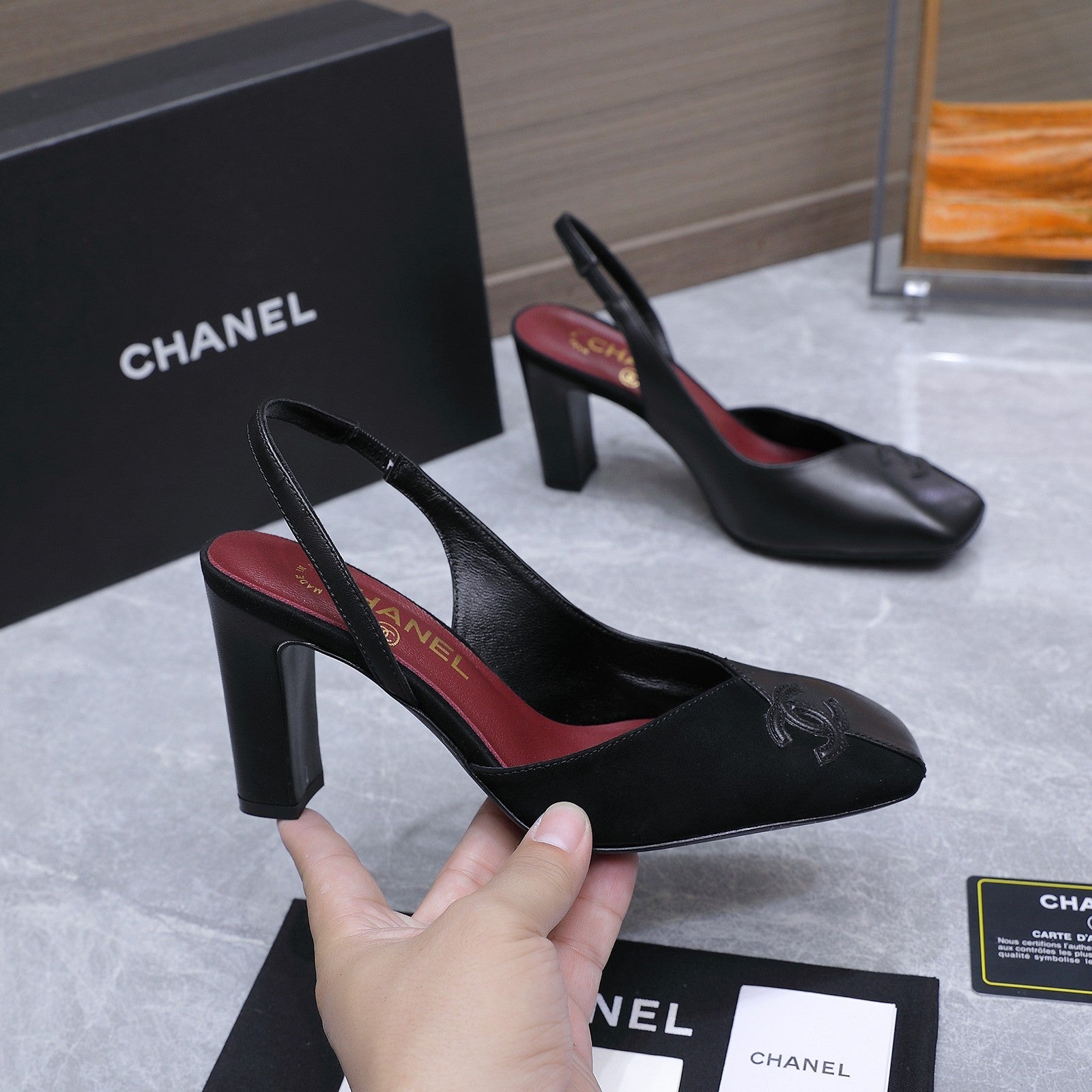 Chanel 2026 High-Heeled Slingback 60mm Black Suede Leather 758410