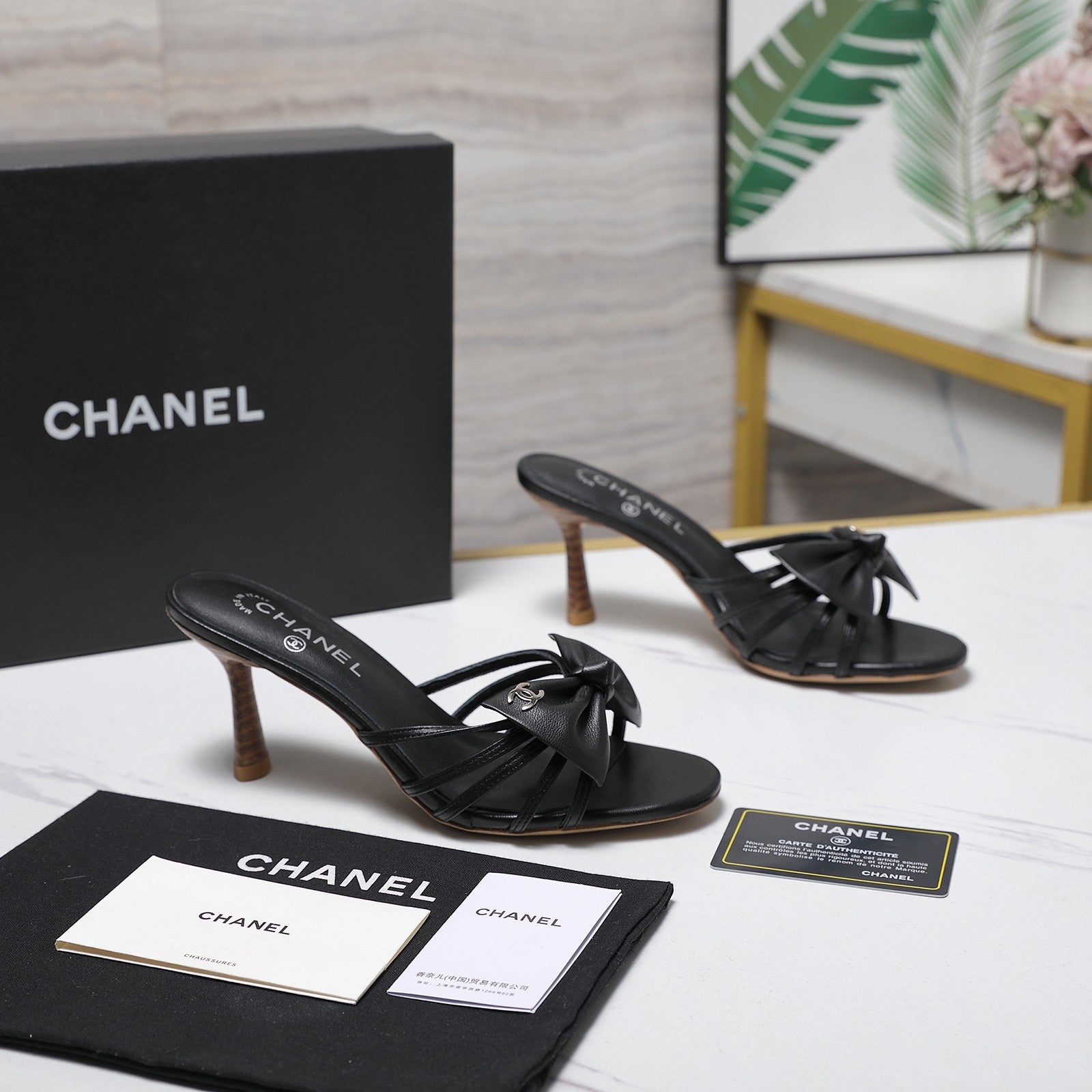 Chanel 2026 High-heeled Sandals With Delicate Bow 80mm Black Cowhide 758430