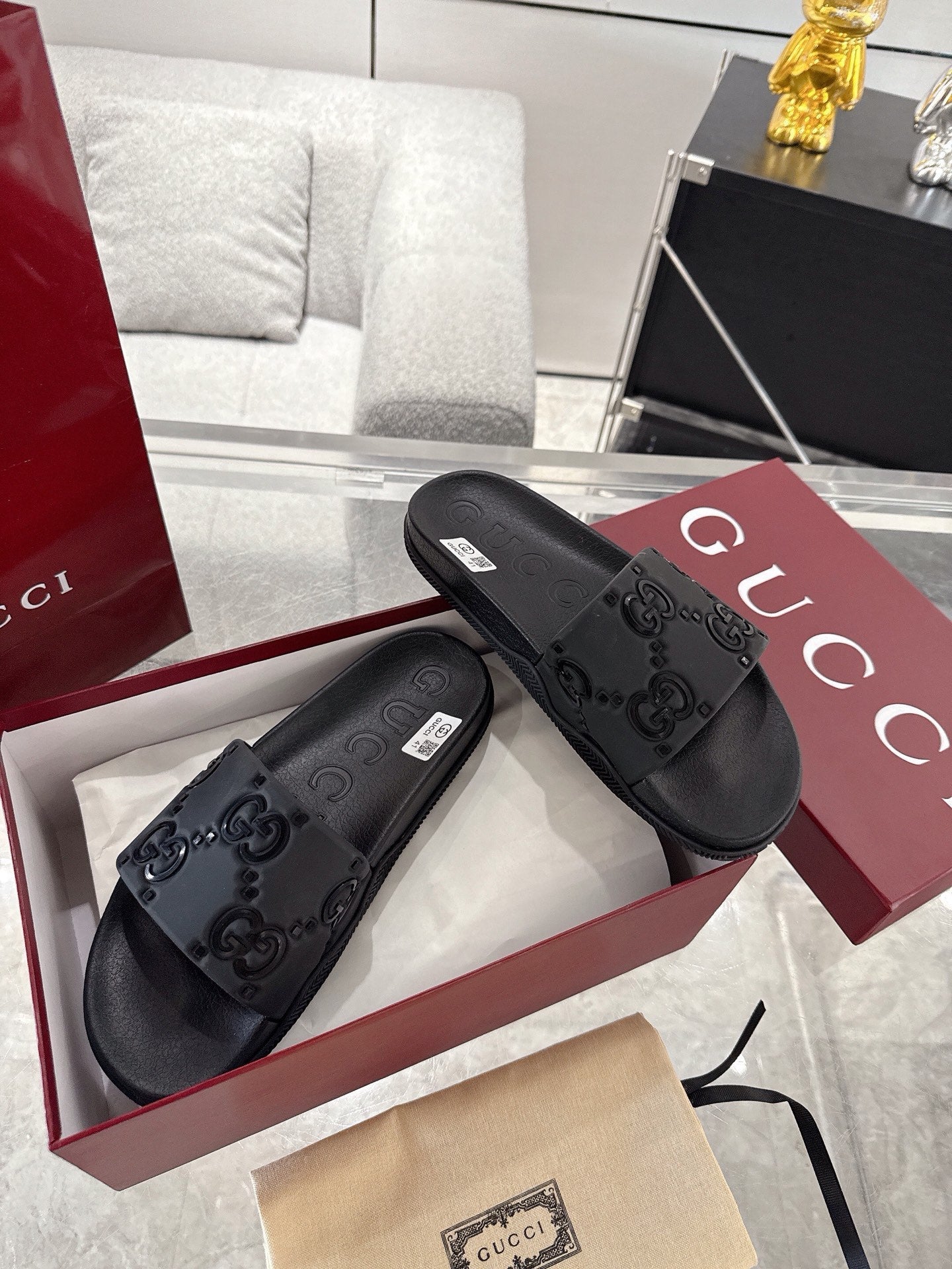 GC GG Slide Sandal Black Rubber 292416