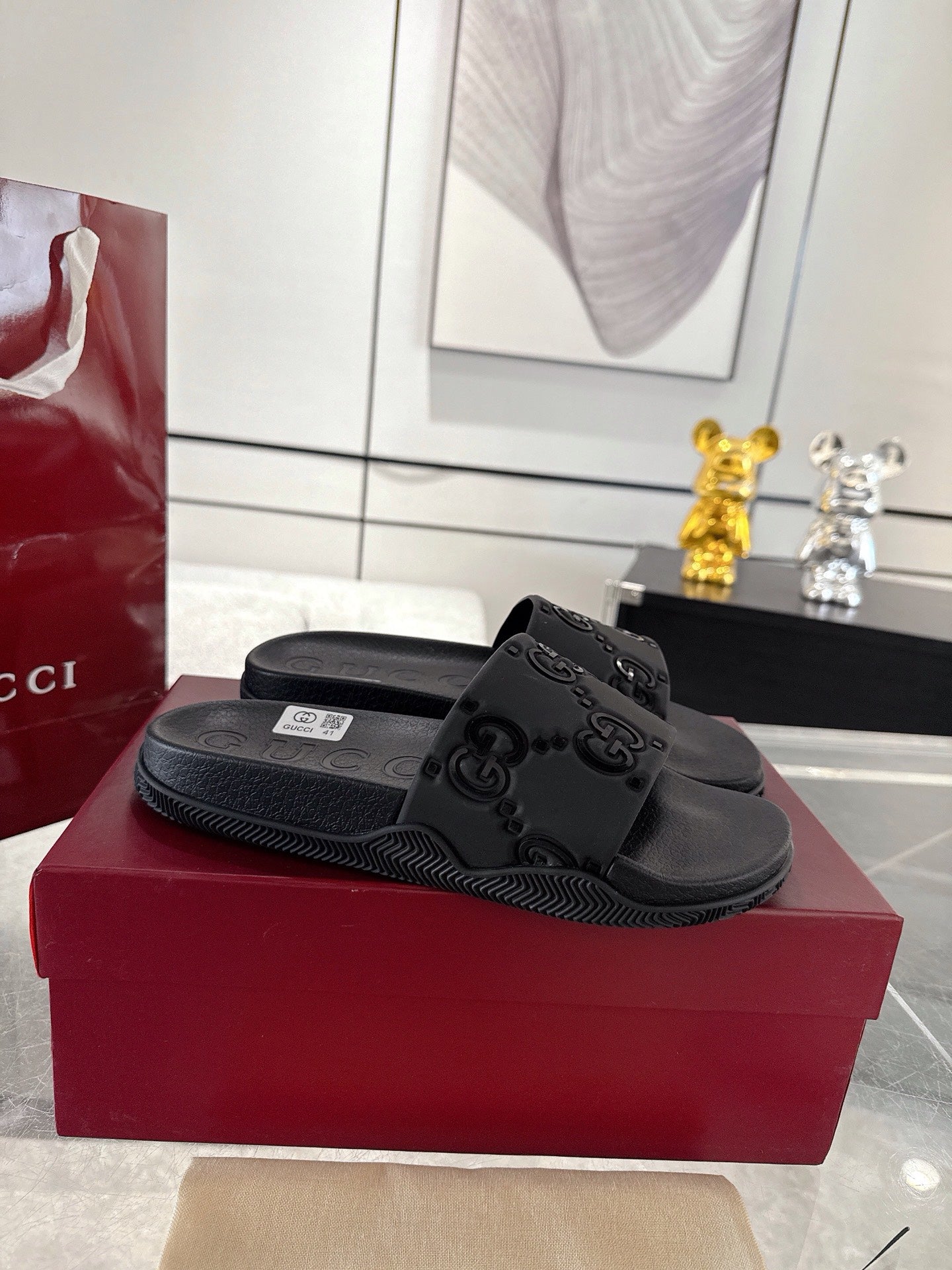 GC GG Slide Sandal Black Rubber 292416