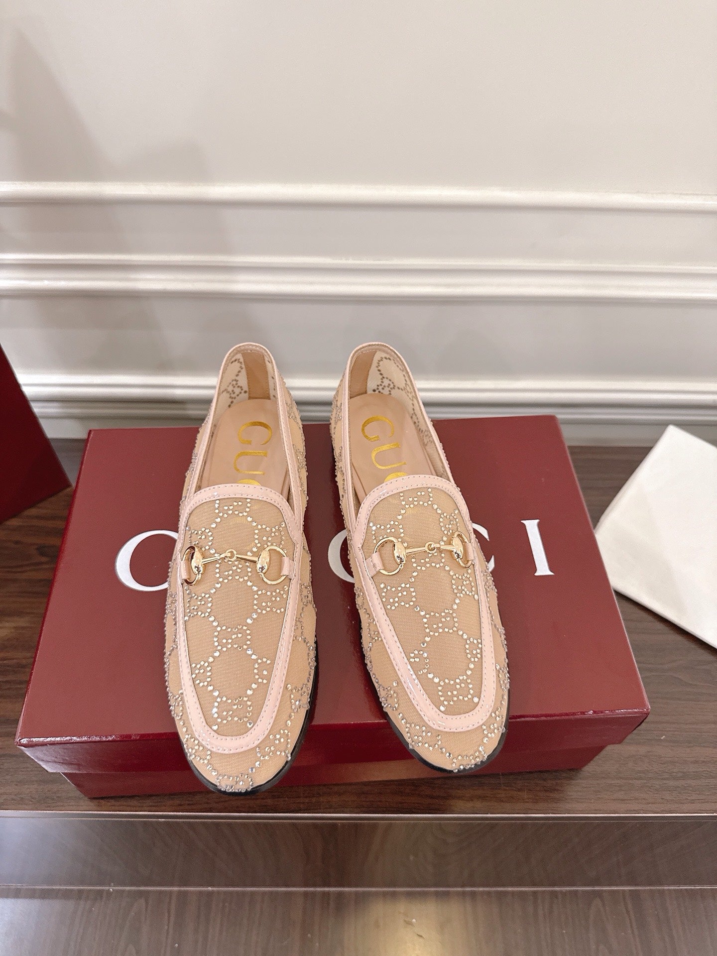 GG Jordaan Loafer Beige Mesh With Crystal