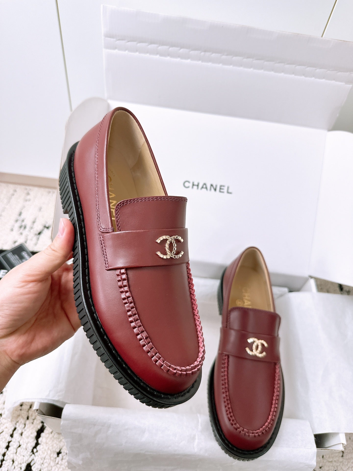 CC Moccasins In Brown Red Lambskin 144538