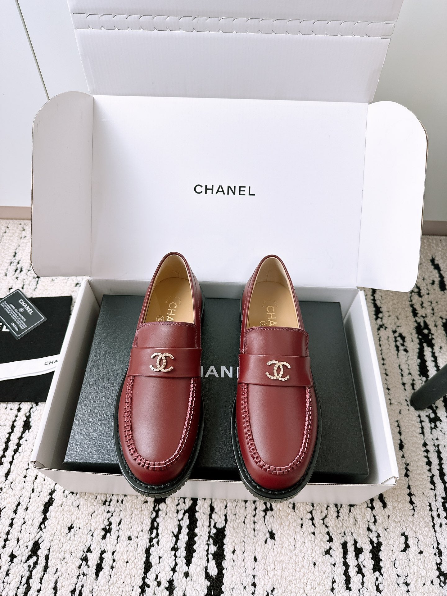 CC Moccasins In Brown Red Lambskin 144538