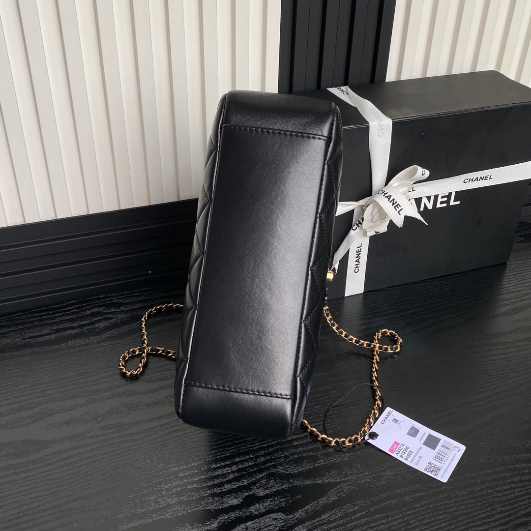 24K Shopping Bag 28cm Black Calfskin Gold Hardware