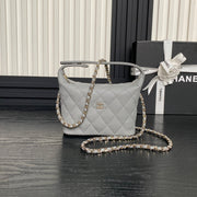 CC 25C Hobo Bag 21.5cm Top Handle Grey Grained Calfskin