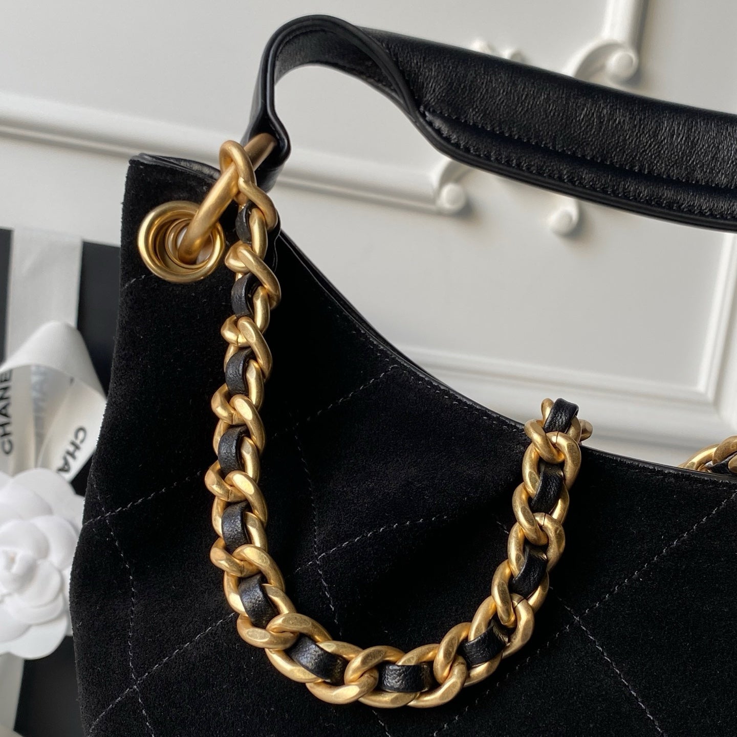 Chanel 2025 Hobo Bag 31cm Black Suede With Gold Hardware 320288