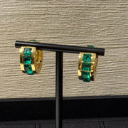 Chanel 2026 Emerald Square Diamond Gold Double C Hoop Earrings Stud Earrings