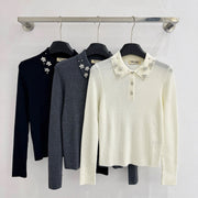 Miumiu 2025  Beaded Collar Long-Sleeve Knit Sweate Wool