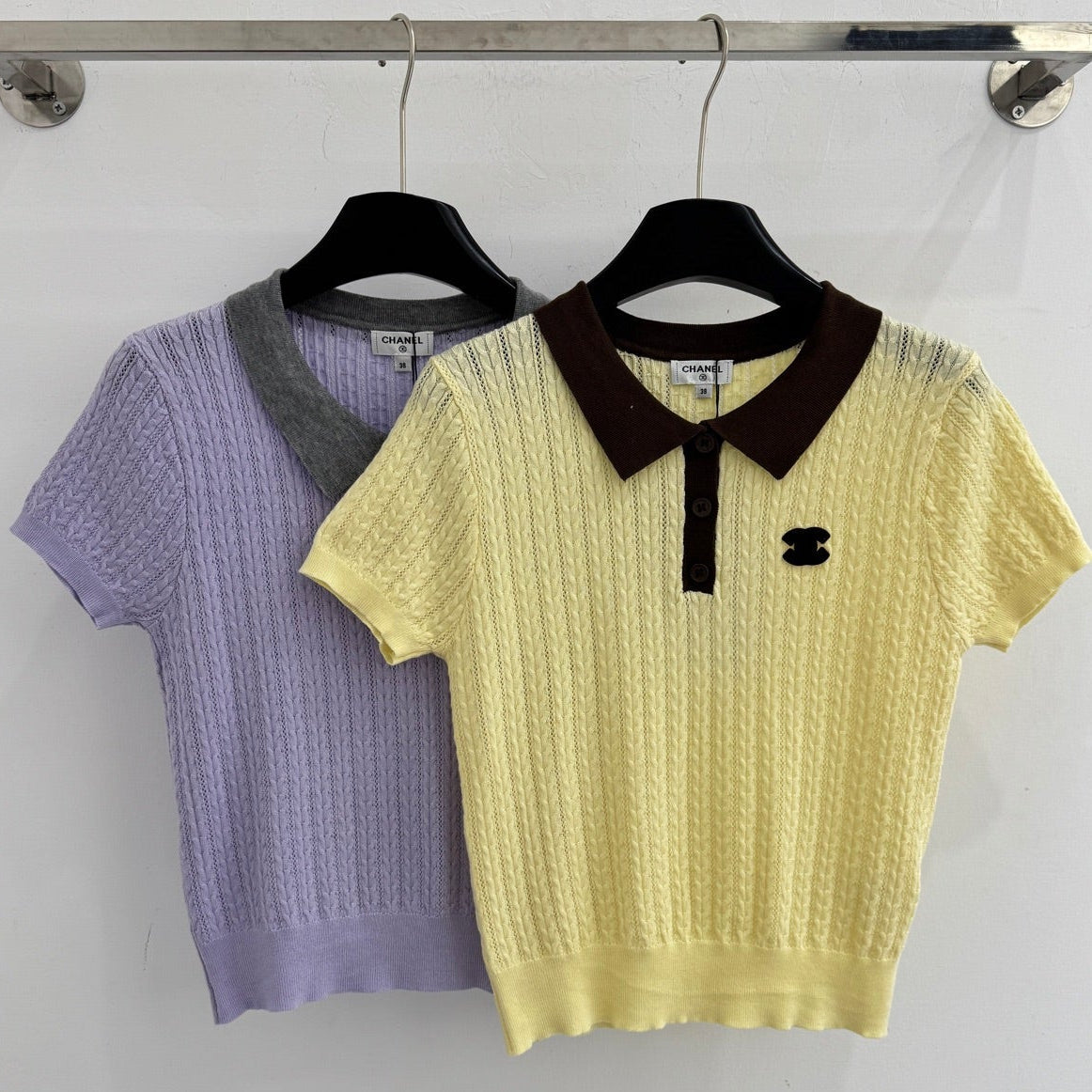 Chanel 2026 Polo Collar Short-sleeved Top Yellow and Purple Wool Polyester