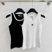 Chanel 2026 Lace-trimmed Knit Vest with Double C Embroidery Polyester Viscose 341227