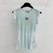 Miumiu 2026 Ruffled Sleeveless Knitwear Light Blue Cotton 516685