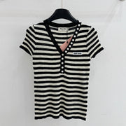 Miumiu 2026 Half-button Striped Knit Top Black White Wool 521196