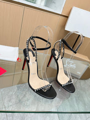 CL So Me 105 mm Strappy Sandals Black  Imported Rivets with Sheepskin 251021