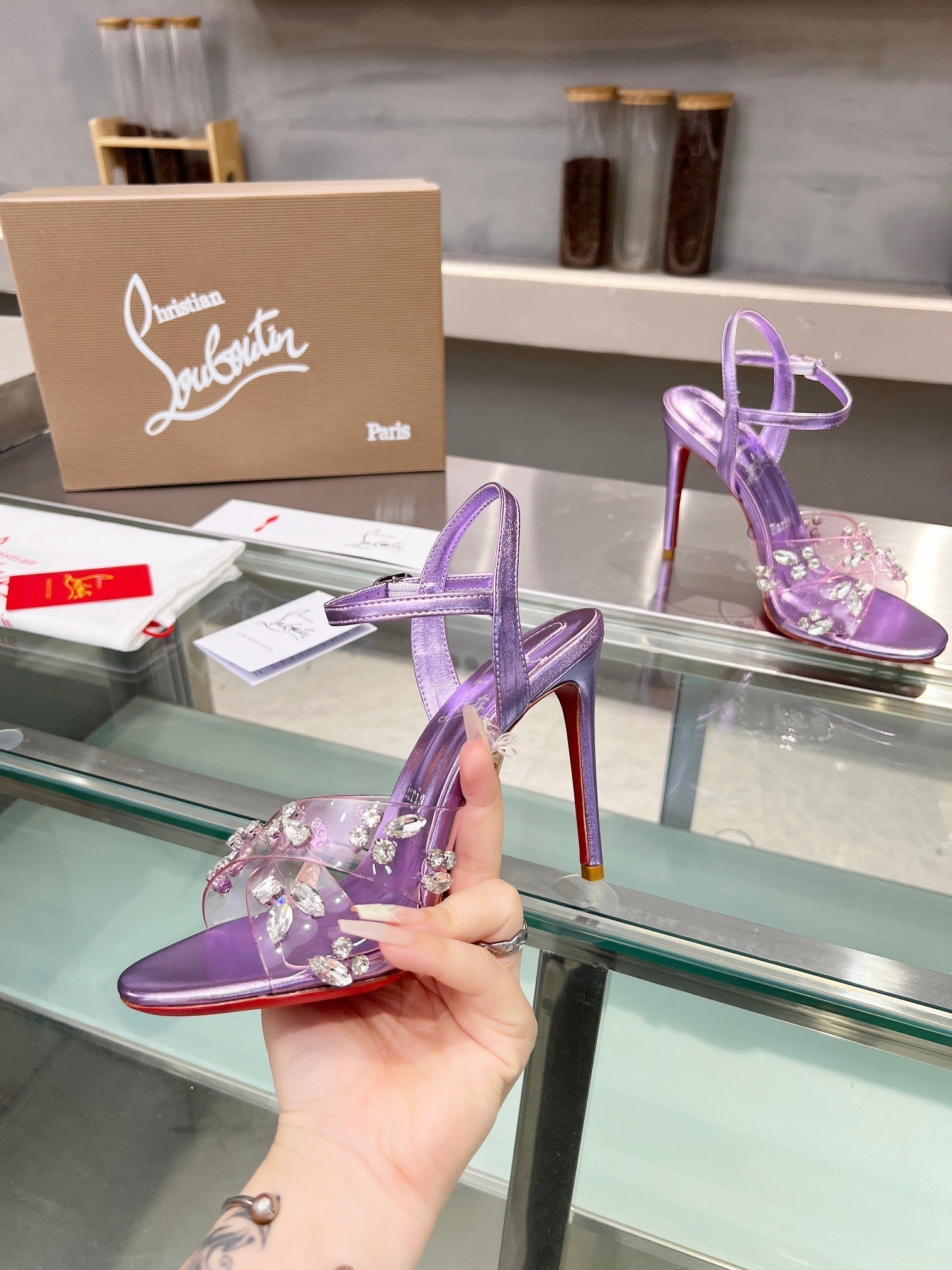 CL Degrasandal 100 Embellished PVC and Metallic Leather 251030