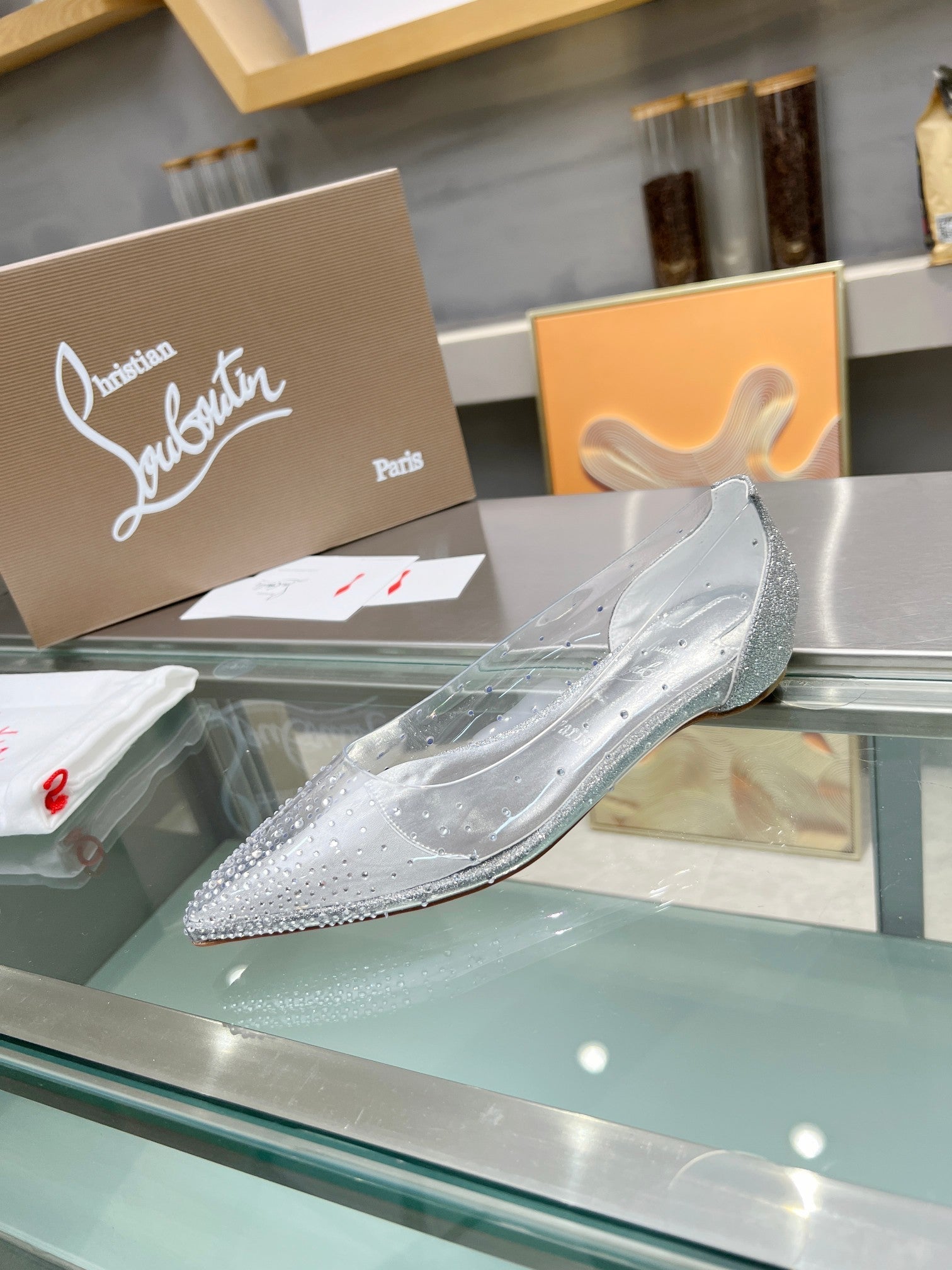 CL Degrastrass Flats Silver PVC and Strass Silver