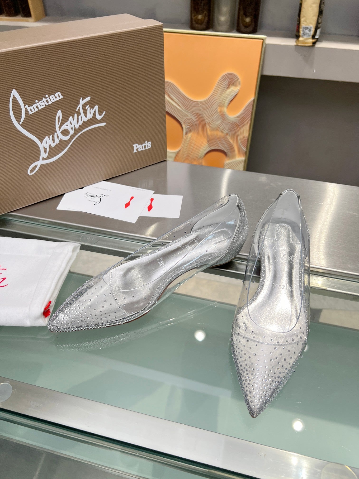 CL Degrastrass Flats Silver PVC and Strass Silver