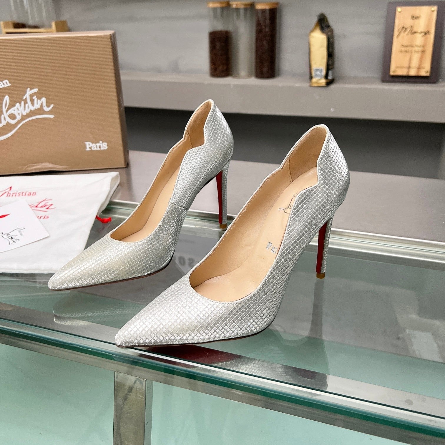 CL Hot Chick Pumps 100mm Sequin Fabric Silver