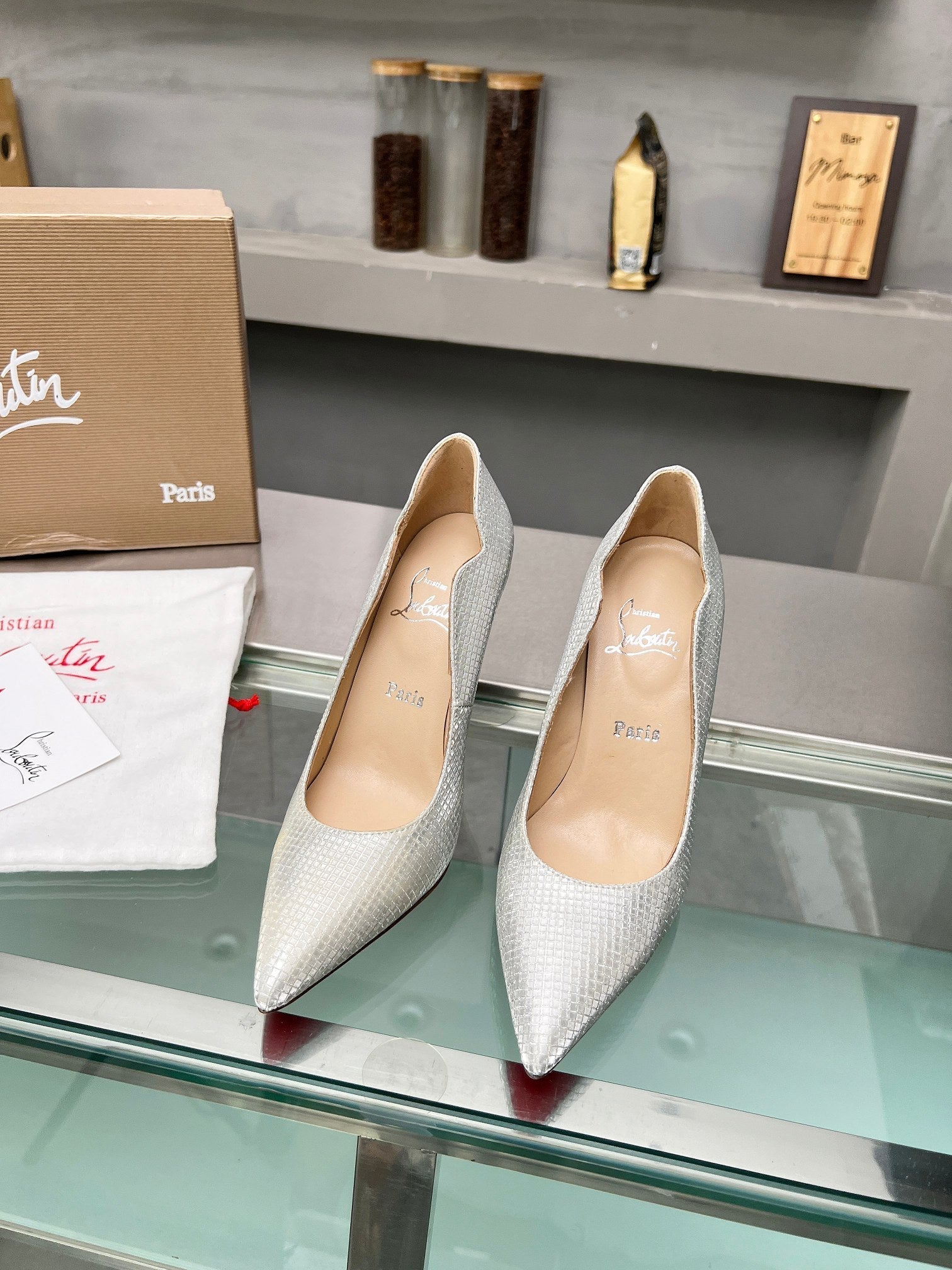 CL Hot Chick Pumps 100mm Sequin Fabric Silver