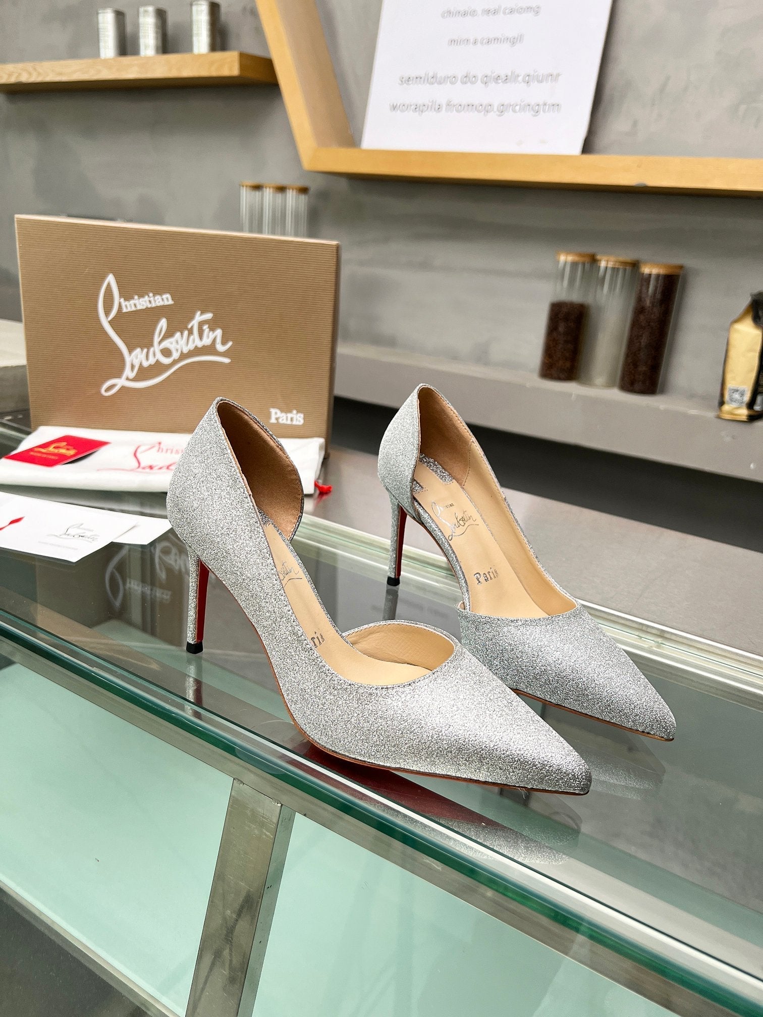 Cl Iriza 85mm Pumps Glittered Calf Leather Silver