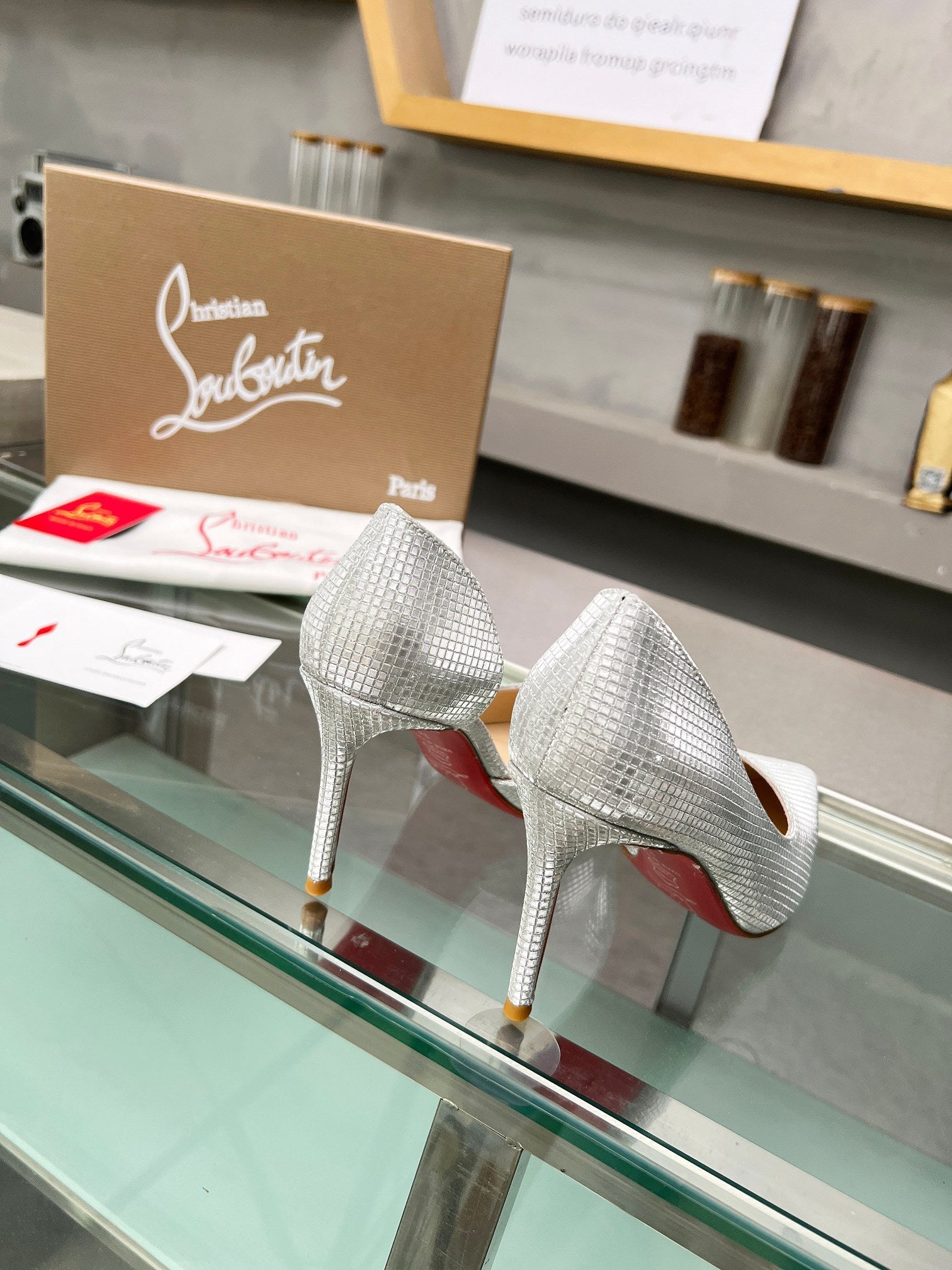 Cl Iriza 85mm Pumps Sequin Fabric Silver