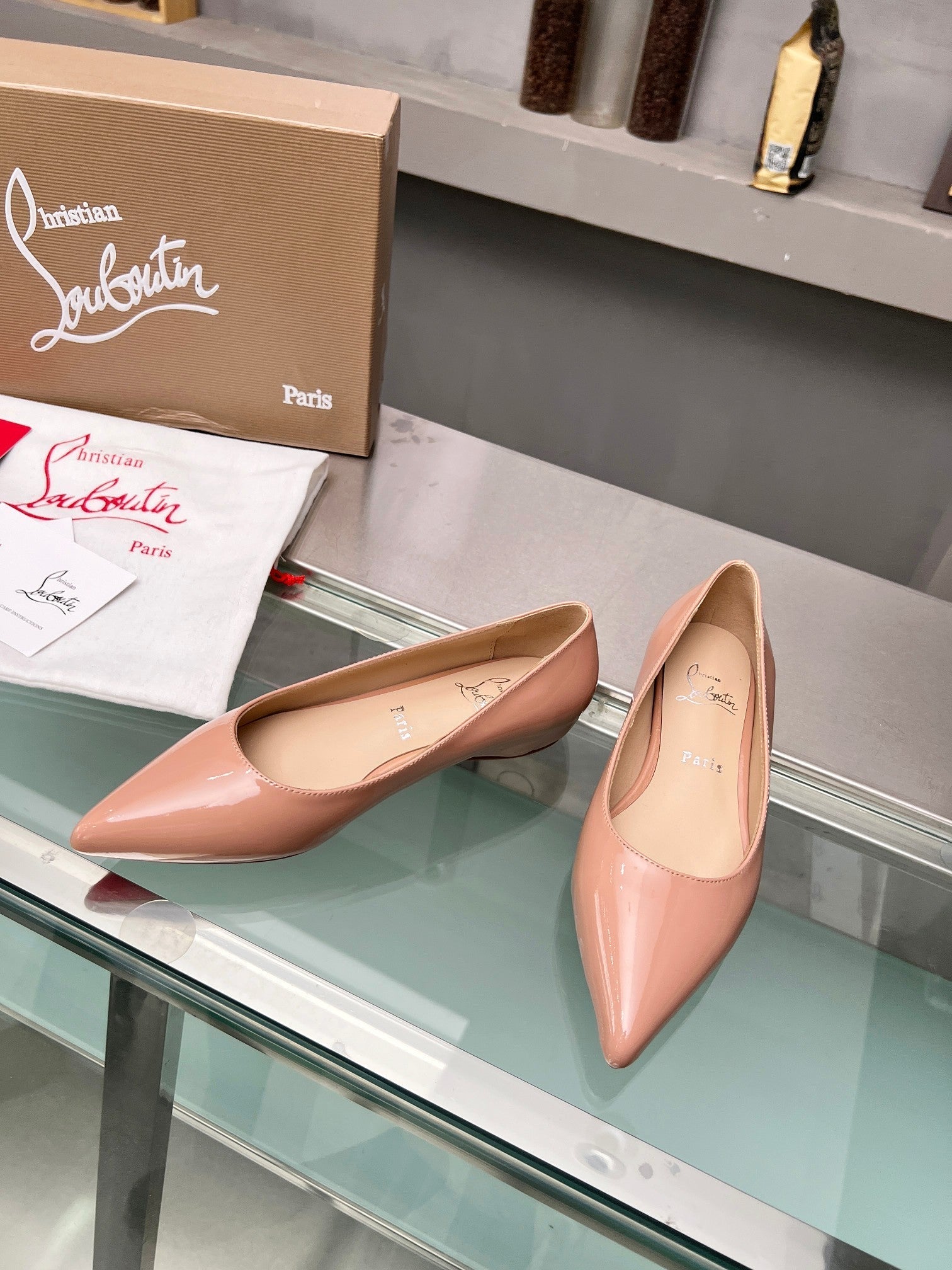 CL Kate Ballerina Flats Patent Leather Nude