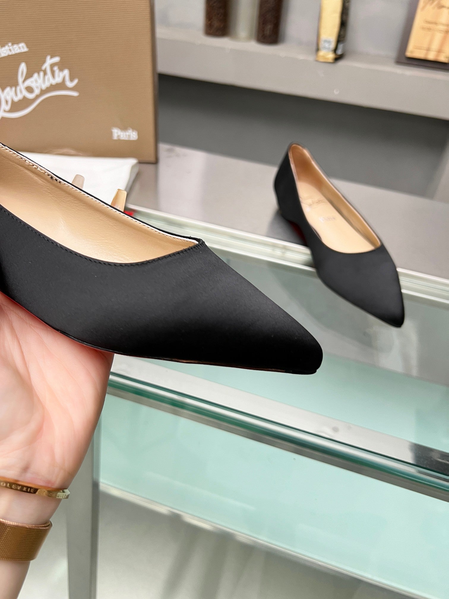 CL Kate Ballerina Flats Crepe Satin Black