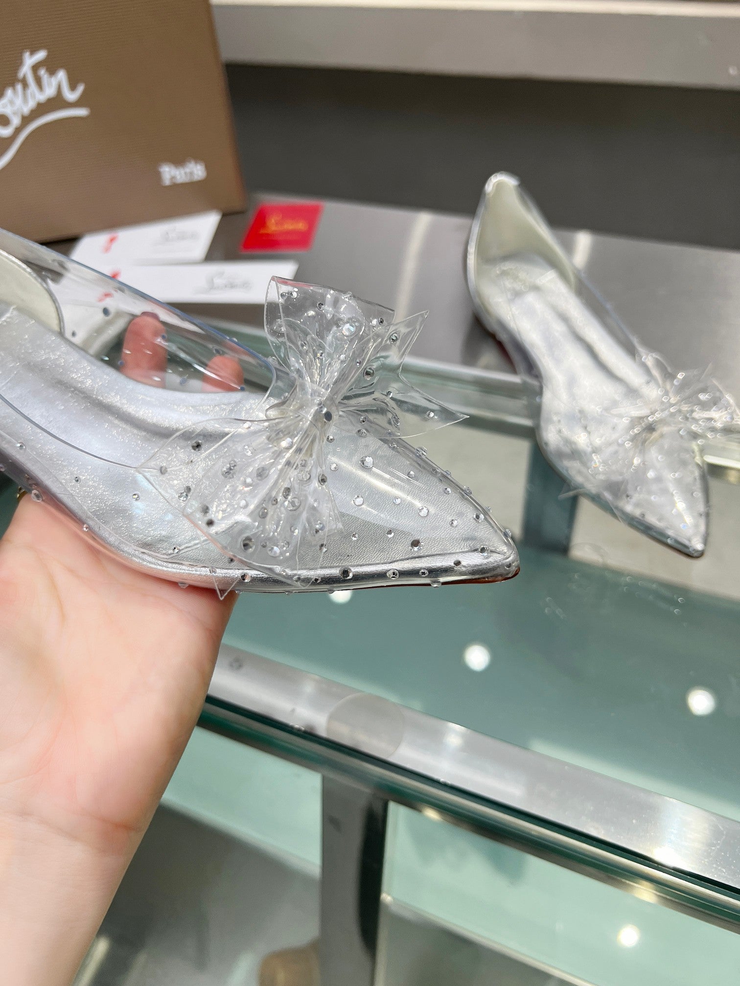 CL Jelly Strass Flats Pvc Iridescent Nappa Leather And Strass Silver