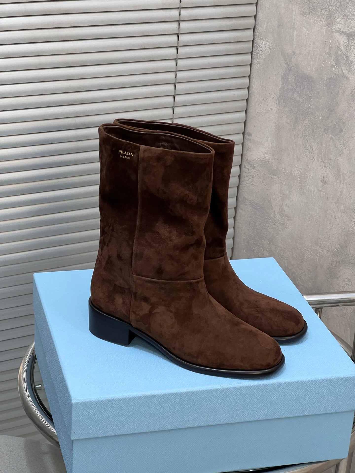 Prada 25 Boot Brown Suede Sheepskin 499844