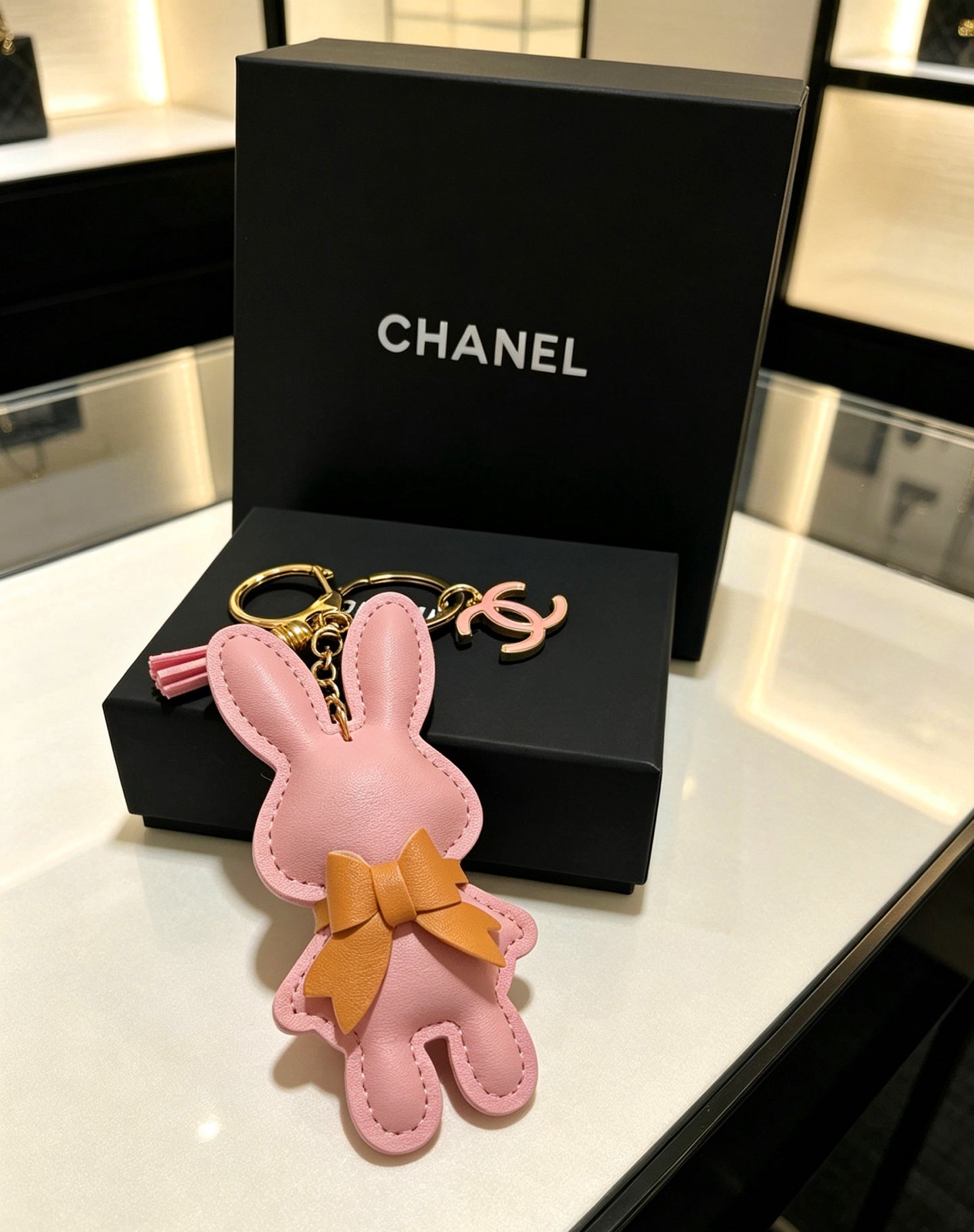 Chanel Pink Rabbit Charm Leather