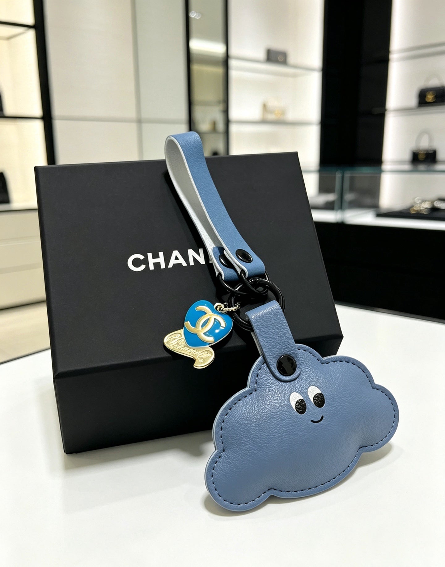 Chanel Blue Cloud-shaped Charm Leather