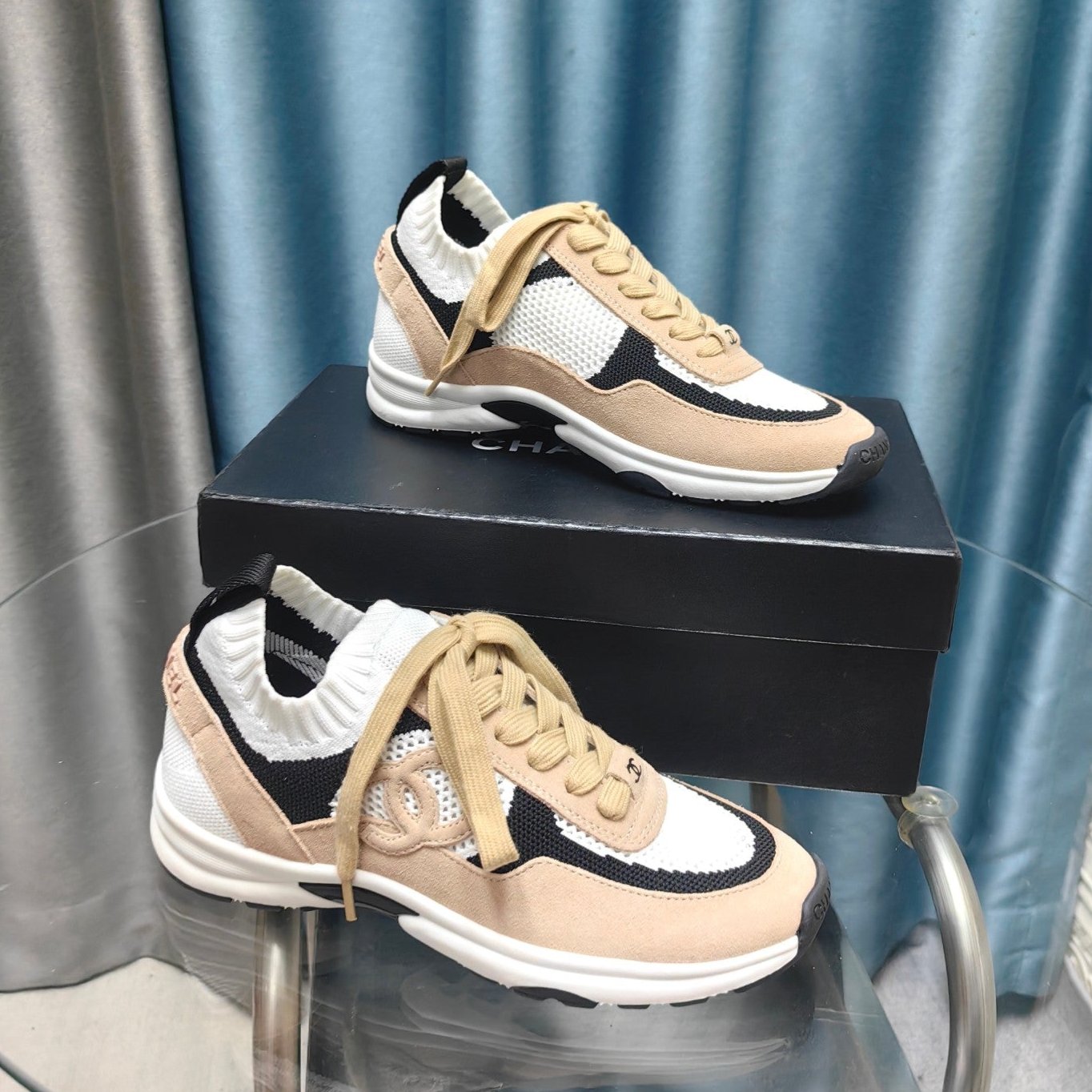 CC Sneaker Beige White Suede And Polyester Mesh Fabric