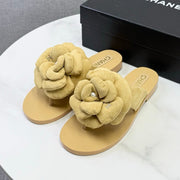 Chanel 2026 Flower Flat Thong Sandals Suede Cowhide 801431